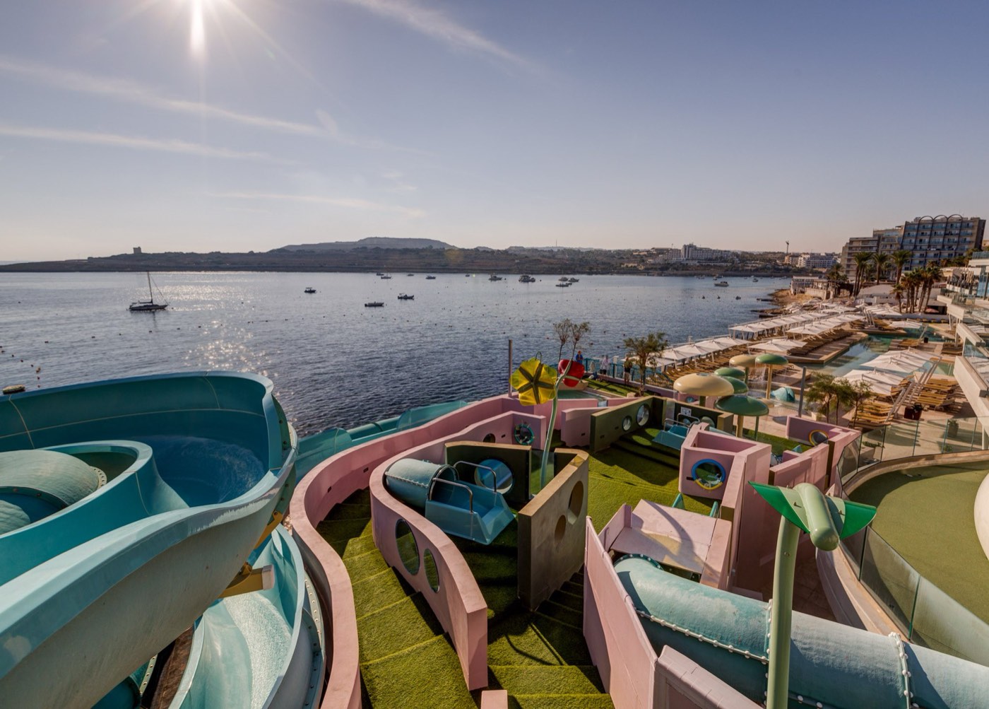 AX ODYCY Hotel rooftop water park overlooking St Paul's Bay — the Superior rezidencija for 16–17s